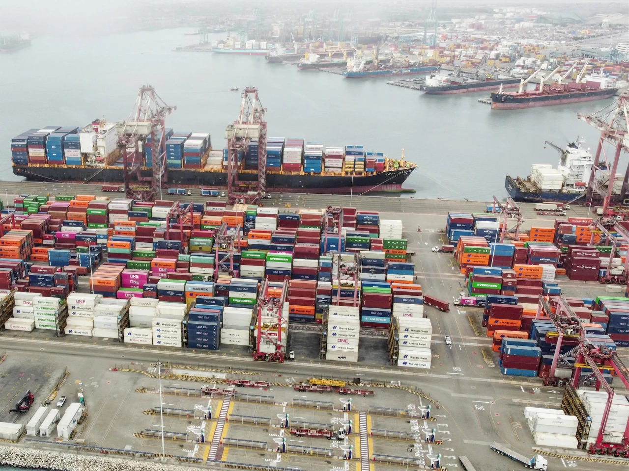 Shipping containers at an international cargo port